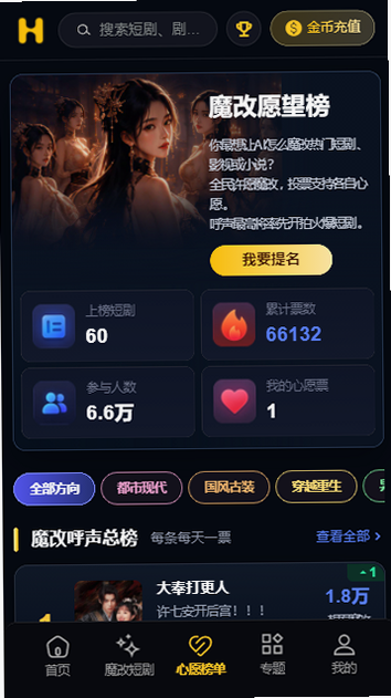 黄豆魔改短剧热榜界面